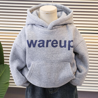 小红书爆款男童运动卫衣连帽加绒加厚冬季2025新款儿童帅气夹棉衣 灰色 cm 90