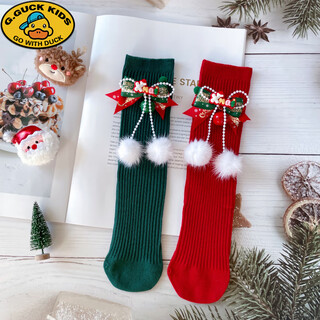 G.duck girls christmas two-color mid-calf socks autumn and winter children's red little girl fashionable lolita baby socks christmas christmas socks a one size fits all 0-8 years old