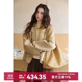 Mystery show flower yarn apricot 100 wool double-sided wool coat women's 2025 autumn and winter new women's retro butterfly button jacket design and color flower yarn apricot l