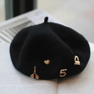 Miss right's design sense internet celebrity foreign style beret women's autumn and winter wool korean style retro fashion face little painter beilei hat trend xiaoxiang no. 5 wool beret black one size 9 to 18 years old 54 to 56 cm