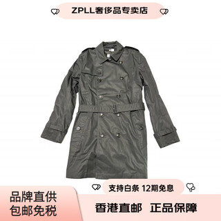 Burberry solid color double-breasted lapel long-sleeved windbreaker men's black black one size 48