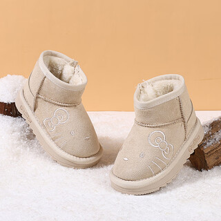 Joyncleon children's snow boots autumn and winter plus velvet cotton shoes for baby girls anti-slip warm boots for children and middle-aged children anti-slip short boots off-white size 15 inner length about 12.0cm