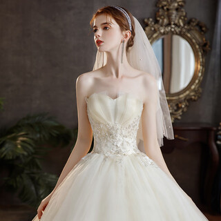 Lnga landgre tube top main wedding dress 2025 new bride temperament slimming forest style super fairy fantasy floor-length simple french gauze skirt white floor-length wedding dress plus three-piece set_white s