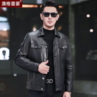Zhonglei haining new genuine leather jacket for men vegetable tanned sheepskin short lapel motorcycle leather jacket autumn and winter single coat trendy black 5xl 5xl