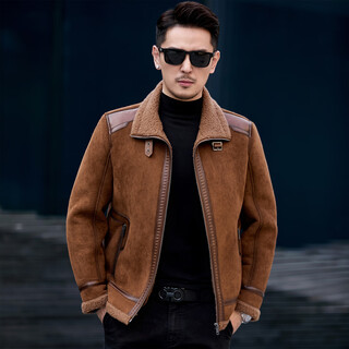 Cjz2025 new leather jacket men's fur integrated wool original ecological lamb wool high-end warm jacket men's leather jacket yellow xl