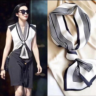 Mulberry silk hangzhou real silk satin goddess shirt versatile long strip float necklace high-end scarf silk scarf women blue vertical stripes
