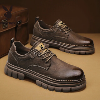 Playboy leather shoes men's 2025 autumn business casual shoes soft sole british formal shoes low-top work shoes brown 42