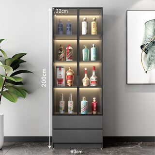 Zhong zhanggui glass small wine cabinet living room wall display cabinet storage cabinet light luxury red wine cabinet household small wine storage cabinet 60x32x200 double door double drawer dark gray delivery to home