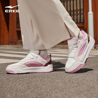 Hongxing erke (erke) sports sneakers for women, new thick soles, increased height, casual white shoes, shock-absorbing, wear-resistant, retro casual sports shoes, microcrystalline white/bauhinia pink 35