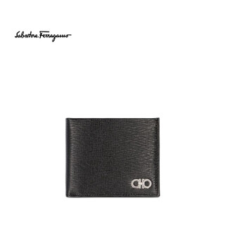 Ferragamo luxury men's hammered leather metal ring buckle bifold wallet black one size