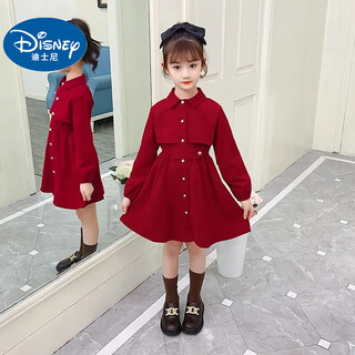 Disney (disney) girls dress autumn 2024 new style children's winter skirt autumn red girls long sleeve princess dress red-6129 120 recommended 110-120cm 3 years old - 4 years old cm