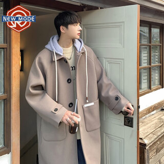 New or mode american mid-length woolen coat for men in autumn and winter, knee-high trendy brand windbreaker, thickened hooded woolen coat, off-white 2xl