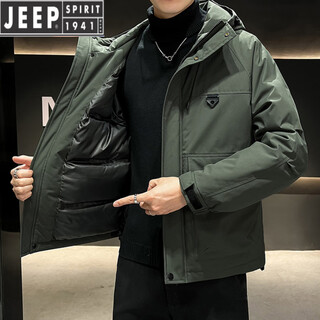 Jeep spirit winter new thickened warm cotton jacket men's high-end cold-proof hooded american workwear cotton coat large size jacket military green m