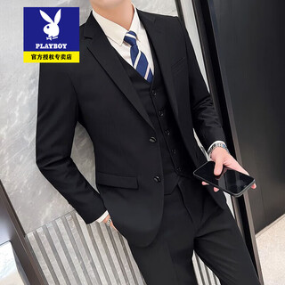Playboy suit men's korean slim jacket groom and best man wedding dress business professional formal small suit men zuo two-button black jacket-pants free gift 2xl 135-145jin jin is equal to 0.5 kg
