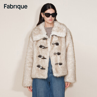 Fabrique beige gradient imitation fox fur large lapel horn button short fur jacket 2025 winter beige xs