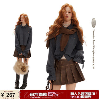 Unifree simple korean style long-sleeved shirt blue autumn and winter new plaid waist casual versatile long-sleeved top blue m