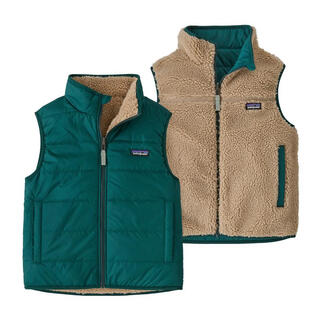 Patagonia boys' thermal vest waterproof warm and windproof children's vest stand collar sleeveless reversible vest cascade green (casg) xs