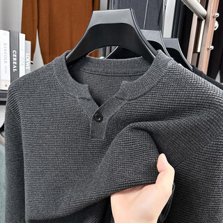 Playboy (playboy) henry collar knitted cotton long-sleeved t-shirt for men, spring and autumn casual, light and mature, simple solid color slim fit bottoming shirt top, dark gray l recommended 120-140jin jin equals 0.5 kg)