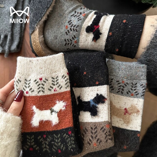 Catman retro fair isle women's socks women's wool warm antibacterial deodorant sweat-absorbent mid-tube socks 5 pairs autumn and winter