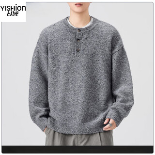 Pure (yishion) lazy style henry collar sweater for men 2025 autumn and winter loose casual sheep wool sweater gray button-up sweater 8112 floral gray m 90-120jin jin is equal to 0.5 kg
