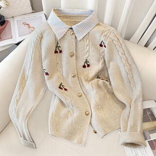 Sibaishe fake two-piece sweater 2025 autumn new women's fashion splicing lapel single-breasted top