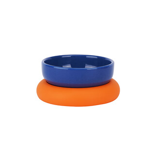 Zeze cat bowl ceramic pet bowl protects cervical vertebra dog bowl anti-tip cat food and drinking water double bowl pet supplies blue + orange (single) cat food and water bowl universal