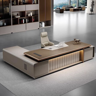 2025 new boss desk, president's office, executive desk, manager's office chair combination 2.0 meters (aluminum alloy edging) executive desk + double cabinets, gold copper yu-khaki