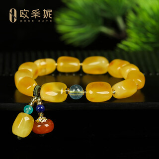 Ouchini beeswax bracelet natural amber beeswax shape aquamarine with southern red pendant multi-bracelet women's style gift one-item one-certificate supports re-inspection