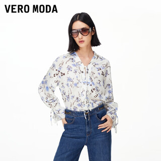 Veromoda shirt women's 2026 spring new french printed lace-up loose shirt gentle and elegant white xs