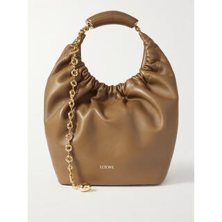 Loewe hs25 light luxury women's squeeze small chain decorated wrinkled leather shoulder bag tan one size
