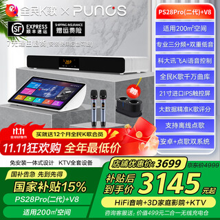 Punos/博浪沙 真正三分频双重低音炮Ai语音点歌评分3D环绕HiFi家庭影院k歌音箱功放家庭ktv唱歌全套设备 V8+PS28Pro(二代)+12个月全民K歌会员