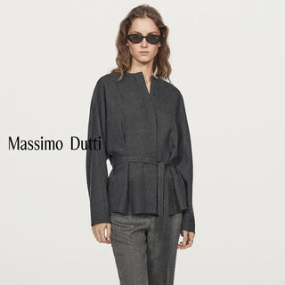 Massimo dutti autumn and winter new product 2025 women's clothing simple and versatile knotted felt texture round neck long-sleeved shirt 05170970 gray xs (165/84a)