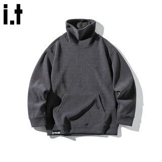 Izzue it hong kong trendy brand turtleneck sweatshirt men's autumn and winter american retro loose casual pullover top jacket dark gray official authentic m