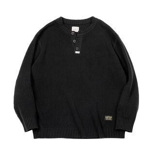 Workwear american retro knitted henry sweater ami khaki vertical striped pullover black sweater for men autumn black s s