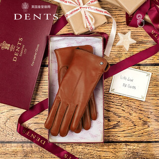 Dents light luxury touch screen gloves for women autumn and winter shearling and velvet thick warm birthday and new year gift box 7-2461 cognac m