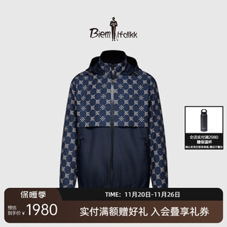 Biyinlefen spring and autumn men's fashion rhombus retro presbyopic patchwork hooded jacket soft casual jacket versatile 35 dark blue l
