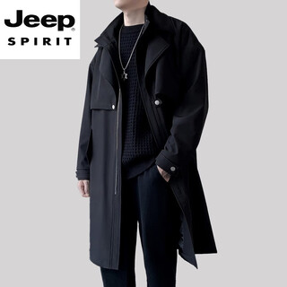 JEEP SPIRIT高端中长版风衣男士立领披风大衣2025年秋季新款潮流休闲外套男装 104黑色 XL 【126-140斤】
