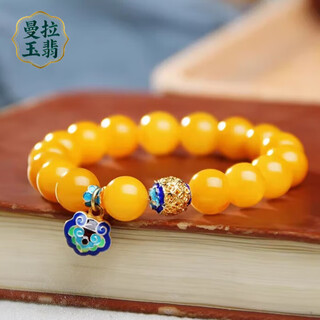 Manla jade natural amber raw stone beeswax bracelet women's jade cloisonné accessories chicken oil yellow full honey old wax bracelet longqiao beeswax beads 9-10mm 19 pcs