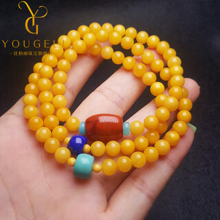 Yogurt amber beeswax with southern red three-circle bracelet baltic female beeswax bracelet as a gift to your girlfriend 6mm three-circle beads