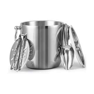 Tengxin 3-liter double-layer stainless steel insulated ice bucket (with ice clip/lid/ice scoop and filter) stainless steel original color 3l