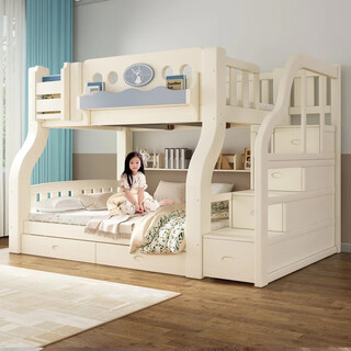 2025 new bold solid wood high and low bed bunk bed solid wood bed mother and child bed student bed and lower bed double bed ladder upper bed width 130 lower bed width 150 (free bookshelf)