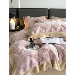 Cheng baobao rabbit plush four-piece set milk velvet winter coral velvet flannel bed quilt cover solid color high-end home textile bed sheet style rabbit plush-lotus pink bed sheet style 1.5m bed four-piece set suitable for 200*230cm quilt