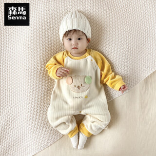 Semir children's spring, autumn and winter baby jumpsuits for boys and girls, cartoon velvet khakis, baby warm clothes, home outing clothes, cotton clothes, yellow european velvet and velvet one-piece 80cm