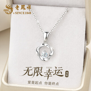 Lao fengxiang sterling silver necklace for women mobius four-leaf clover pendant jewelry birthday anniversary gift for girlfriend and wife infinite lucky necklace* lao fengxiang gift box