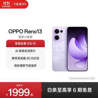 OPPO Reno13 超美小直屏 AI高清实况照片 IP69满级防水 双芯抢网 5G智能拍照手机 蝶蝶紫 16GB+256GB 标准版