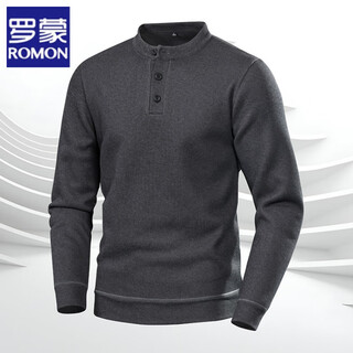 Lomon wool henley collar sweatshirt men's autumn and winter new round neck knitted bottoming shirt with warm long sleeve casual t-shirt dark gray xl