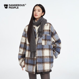 Dangerous people loose plaid long woolen coat blue xl