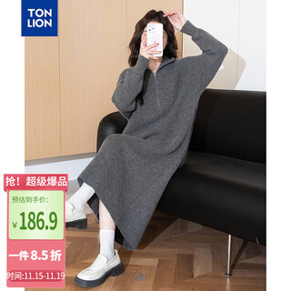 Tonlion 2025 autumn and winter women's lapel zipper loose long-sleeved dress
