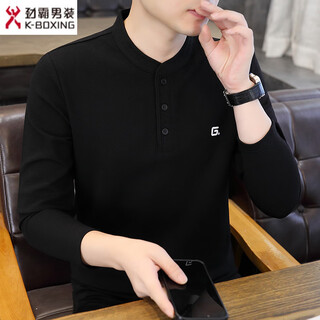 Kbxng jinba stand collar long-sleeved t-shirt men's spring and autumn inner layering shirt autumn and winter trendy henry collar sweatshirt plus velvet 9328 black regular xl about 120-140jin jin equals 0.5 kg