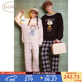 Gukoo couple pajamas winter snoopy co-branded soft chenille warm cartoon women's home clothes set men's pajamas d vanilla pink women's set () s